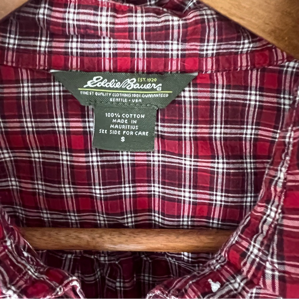 Eddie Bauer Button Down Mini Ruffle Plaid Collar … - image 3